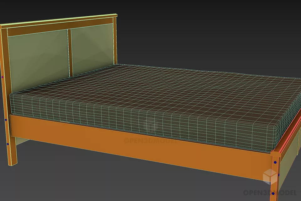 Simple Double Bed 1800mm With Mattress 3d model 2