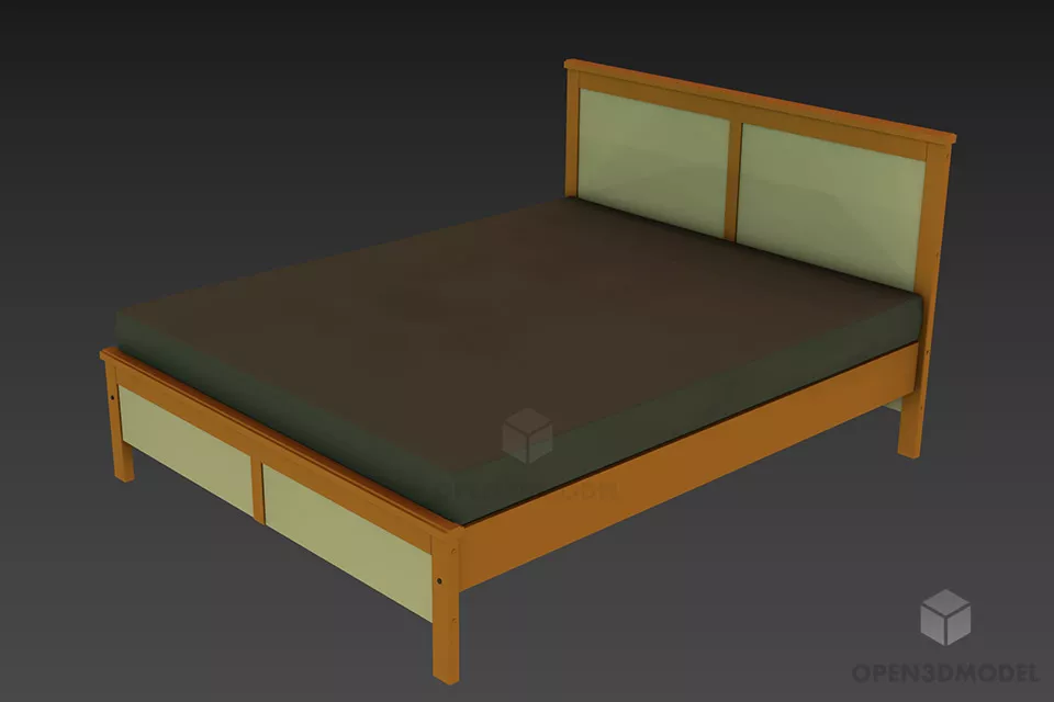 Upholstered Double Bed With Tufted Back 3d model