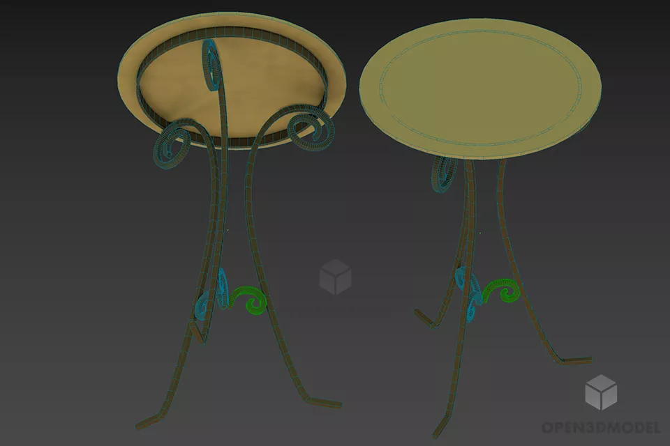 Round Table Curved Iron Stand 3d model 2