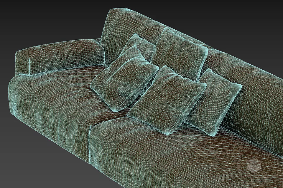 Long Sofa, Soft Leather Sofa 3d model 2
