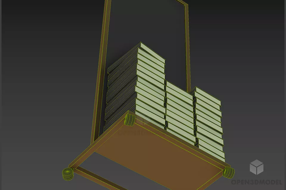 Book Shelf With Back Plate On Iron Stand 3d model 2