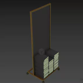 Book Shelf With Back Plate On Iron Stand 3d model