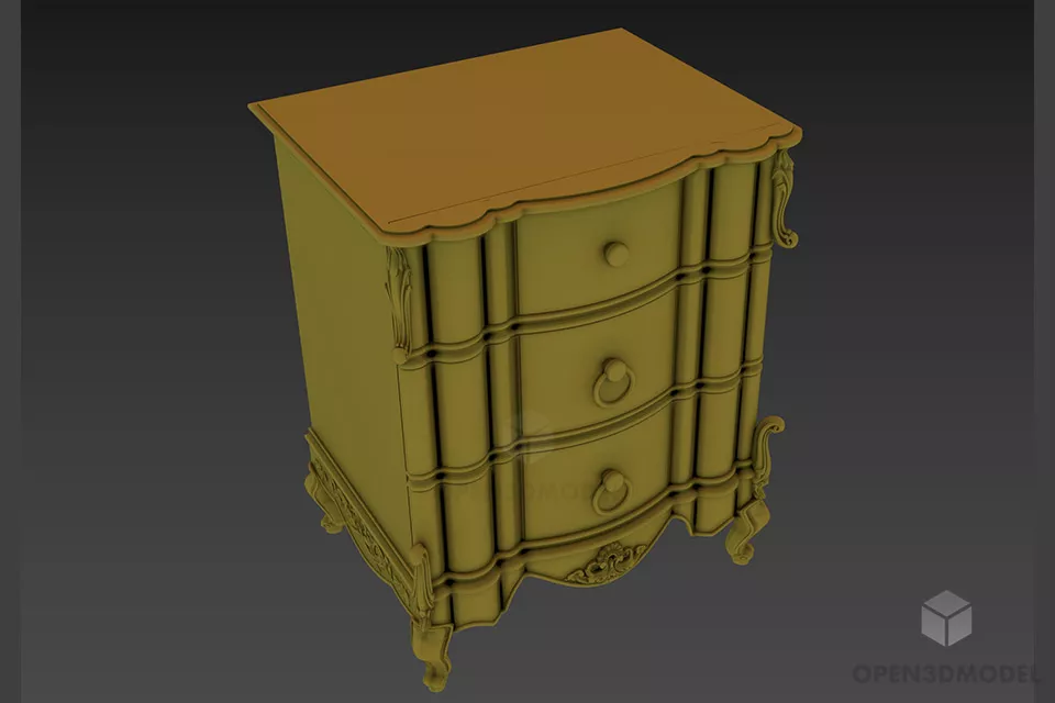 Simple Wood Nightstand With Drawers 3d model