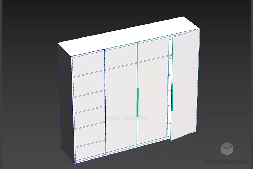 Bedroom Wardrobe, White Mdf Finish 3d model 2