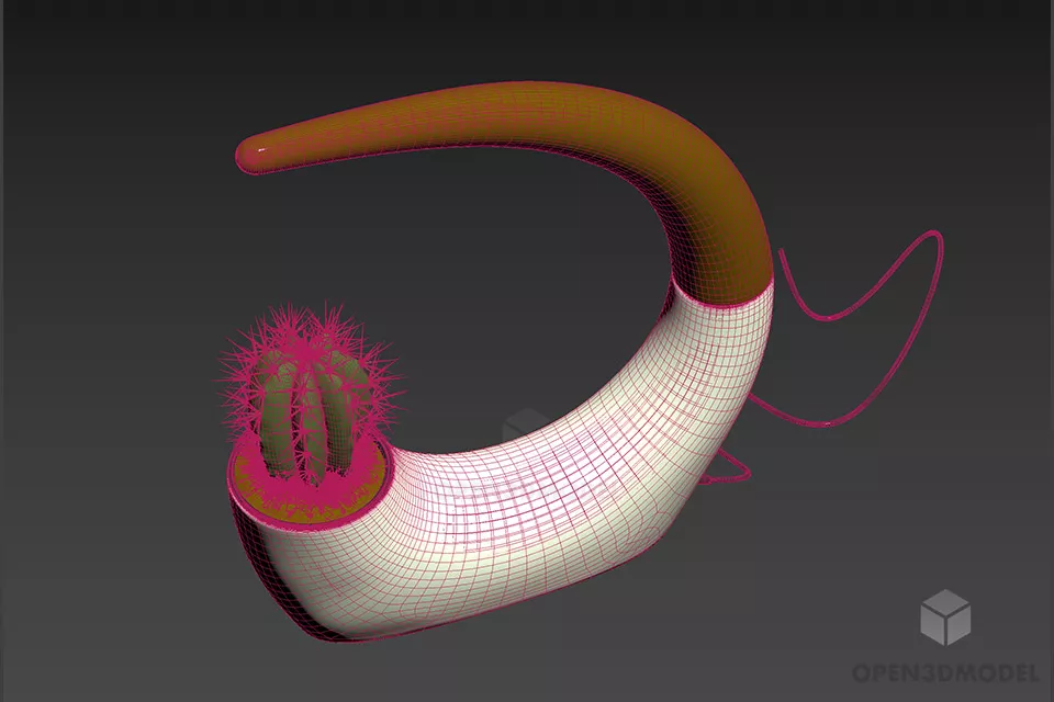 Curved Lamp With Cactus Plant Pot 3d model 2