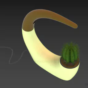 Curved Lamp With Cactus Plant Pot 3d model
