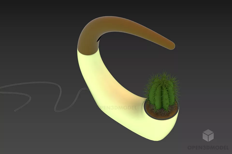 Curved Lamp With Cactus Plant Pot Free 3d Model - .3ds, .Gsm - Open3dModel