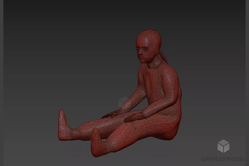 Little Girl Sitting Pose Character 3d model 2