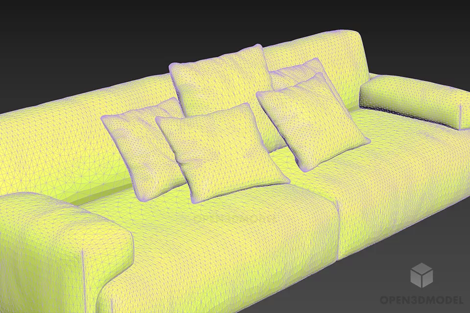 Leather Sofa Two Seats, Upholstered Smooth Edge 3d model 2