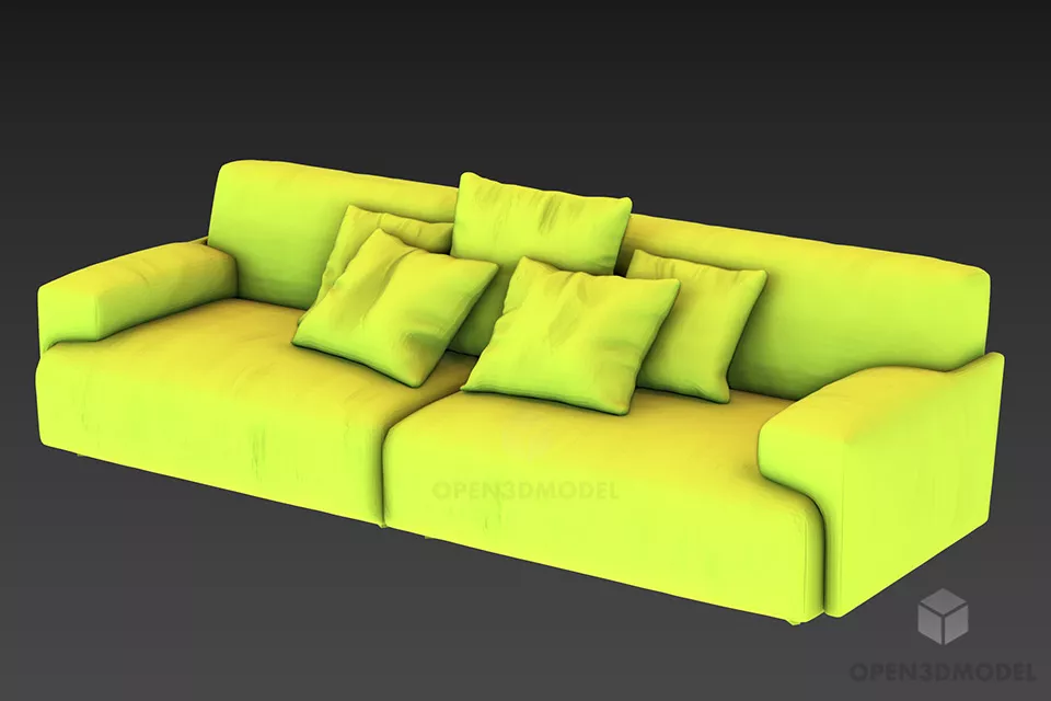 Leather Sofa Two Seats With Inox Frame 3d model