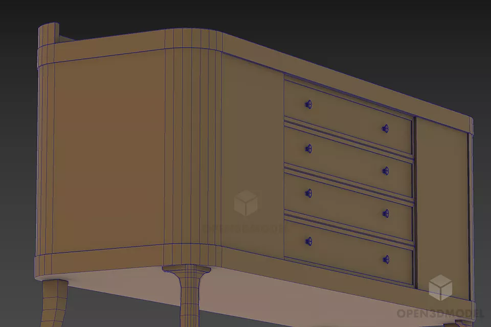 Modernism Side Locker Black Wooden 3d model 2