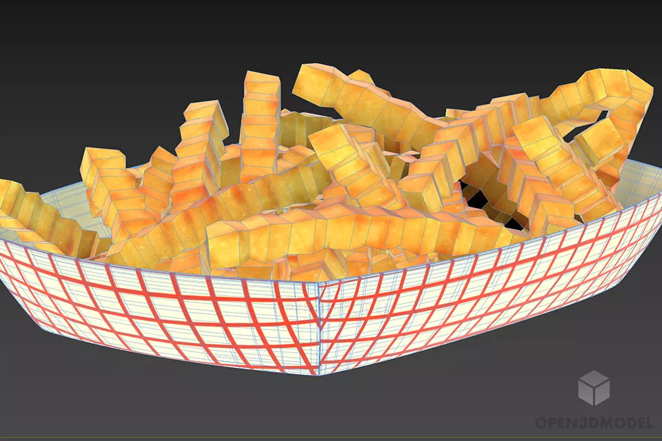 Food Fires On Paper Tray 3d model 2
