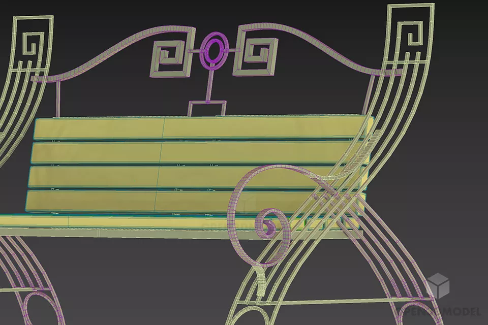 Wrought Iron Park Bench 3d model 2