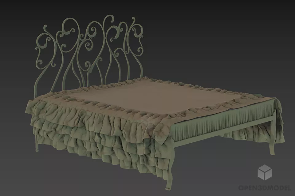 Double Bed With White Mattress With Cylinder Pillow 3d model