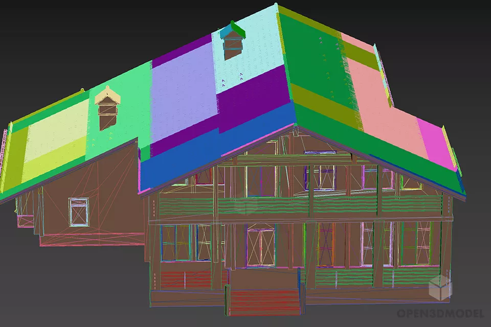 Town Roof House With Two Chimney 3d model 2