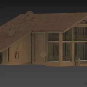 Town Roof House With Two Chimney 3d model