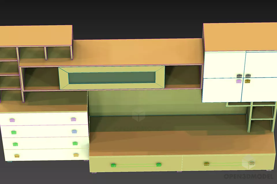 Tv Rack With Cabinet And Shelf Combined 3d model 2