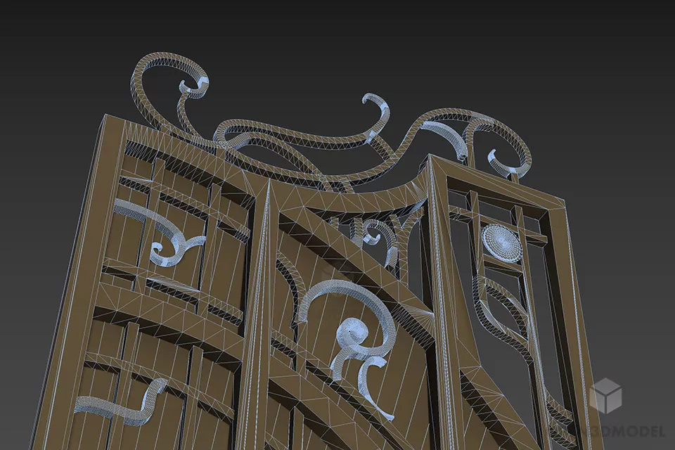 Part Brass Door Gate For Villa 3d model 2