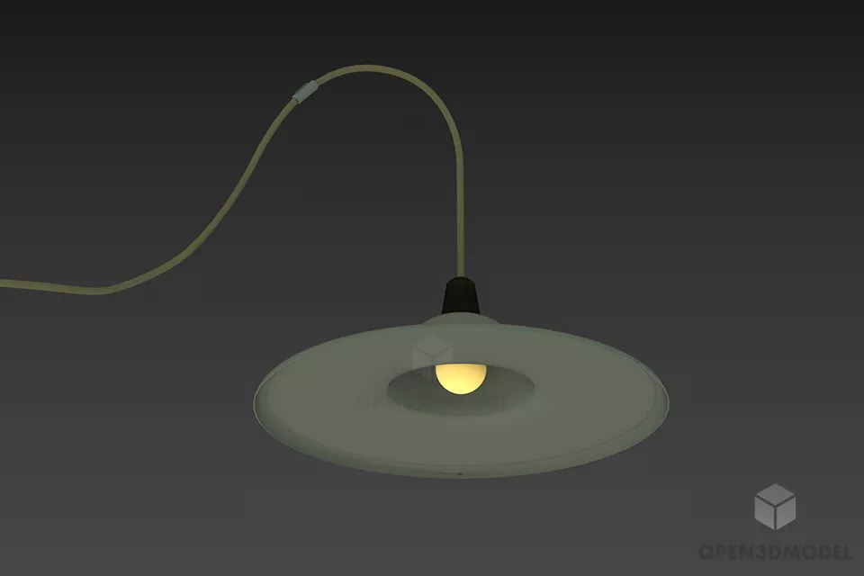 Pendant Hanging Lamp, Dish Shade With Light Bulb 3d model 2