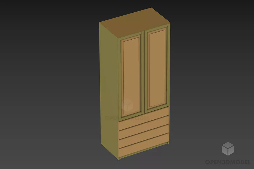 Bedroom Single Wardrobe With Drawers 3d model 2