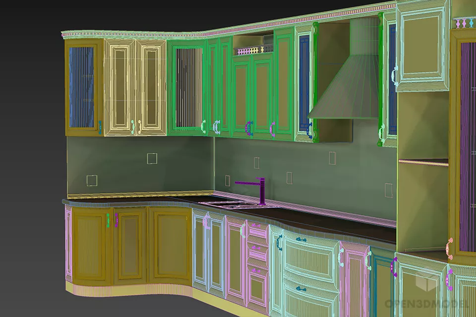 Wooden Kitchen Cabinet With Big Hood 3d model 2