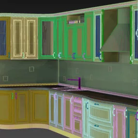Wooden Kitchen Cabinet With Big Hood 3d model