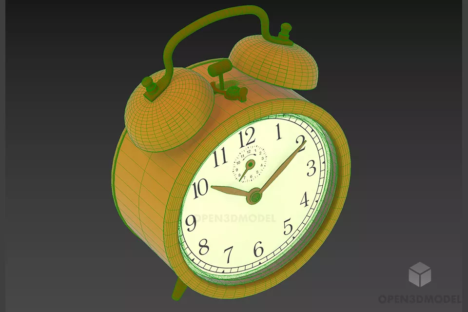 Classic Alarm Clock, Iron Case Clock 3d model 2