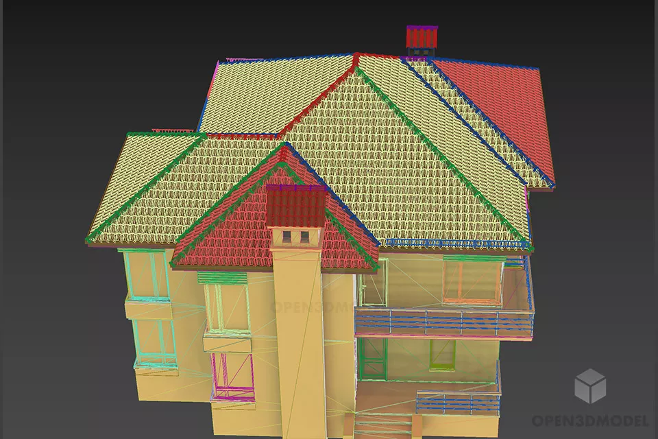 Tile Roof House, European Villa Building 3d model 2
