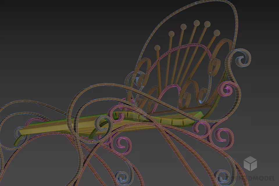 Classic Iron Park Bench With Wooden Seat 3d model 2
