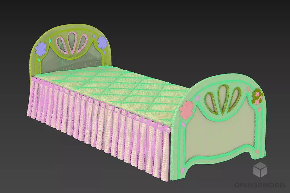 Single Bed, Carved Panel 3d model 2