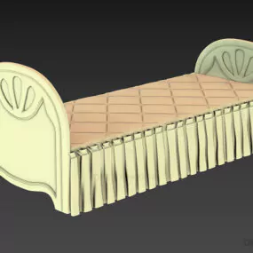 Single Bed, Carved Panel 3d model