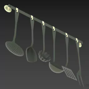 Set Of Kitchen Utensil Spoons With Hanger 3d model