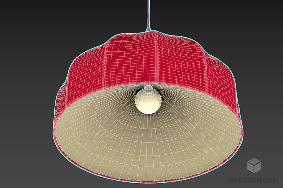 Pendant Lamp Red Glass Shade 3d model 2