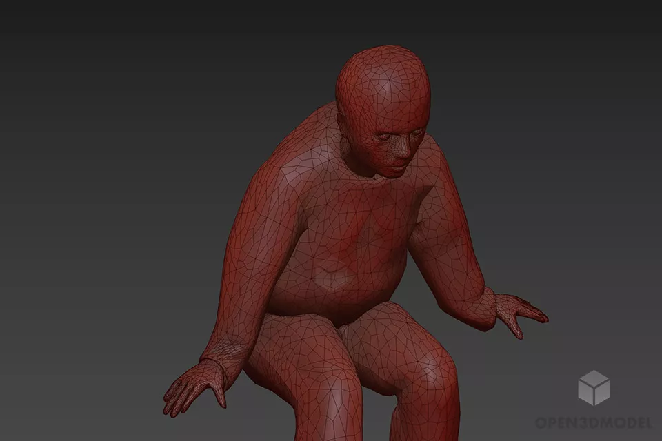 Human Character, Boy Sitting Pose 3d model 2