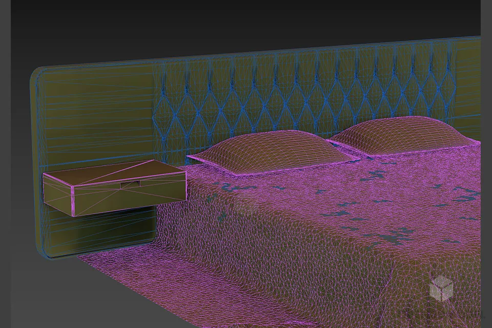 Double Bed With Wide Blanket 3d model 2