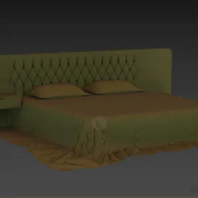 Double Bed With Wide Blanket 3d model