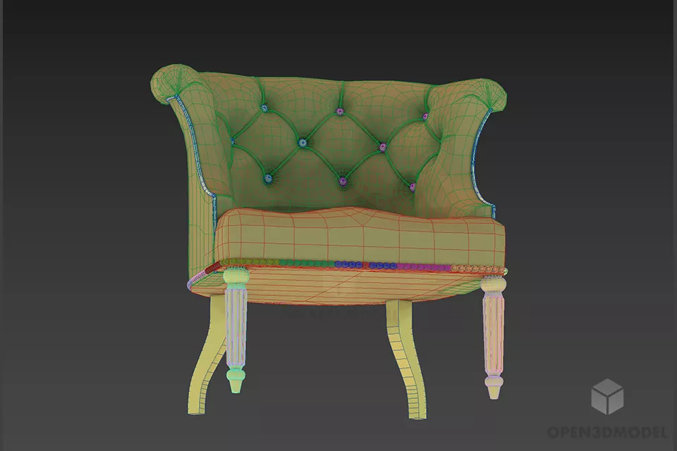 Leather Tufted Armchair 3d model 2
