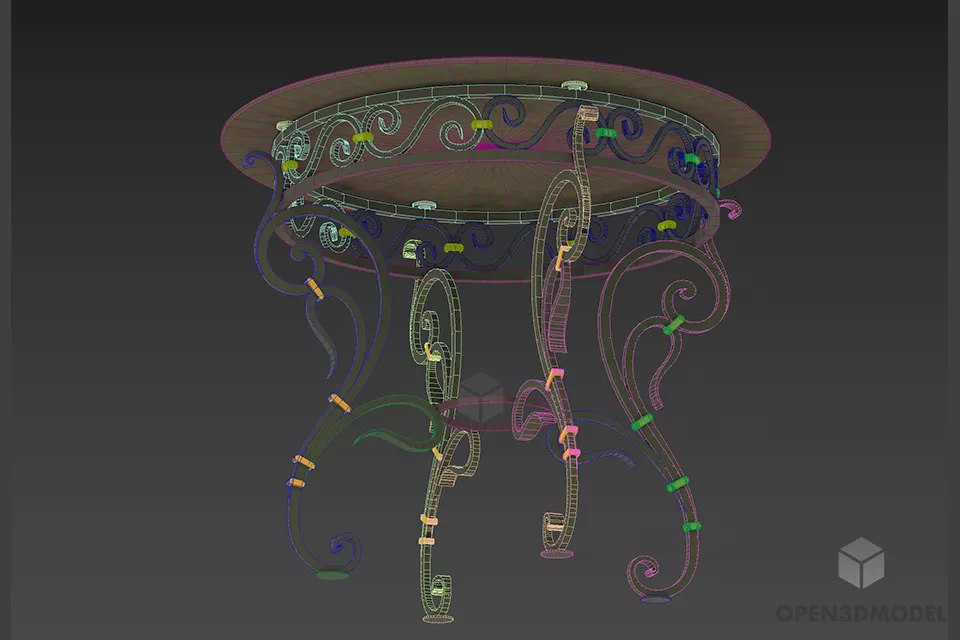 Antique Glass Coffee Table, Curved Iron Leg 3d model 2