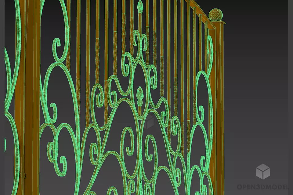 Brass Fence With Floral Iron 3d model 2