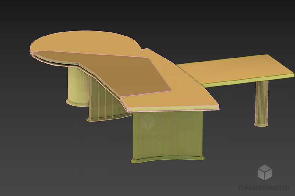 Office Curved Work Table With Extend Part 3d model 2