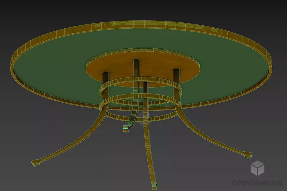 Round Glass Table, Curved Iron Leg 3d model 2