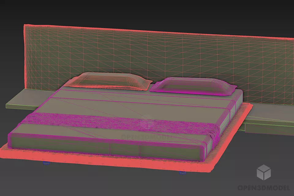 Double Bed Dinova With Wooden Back Panel 3d model 2