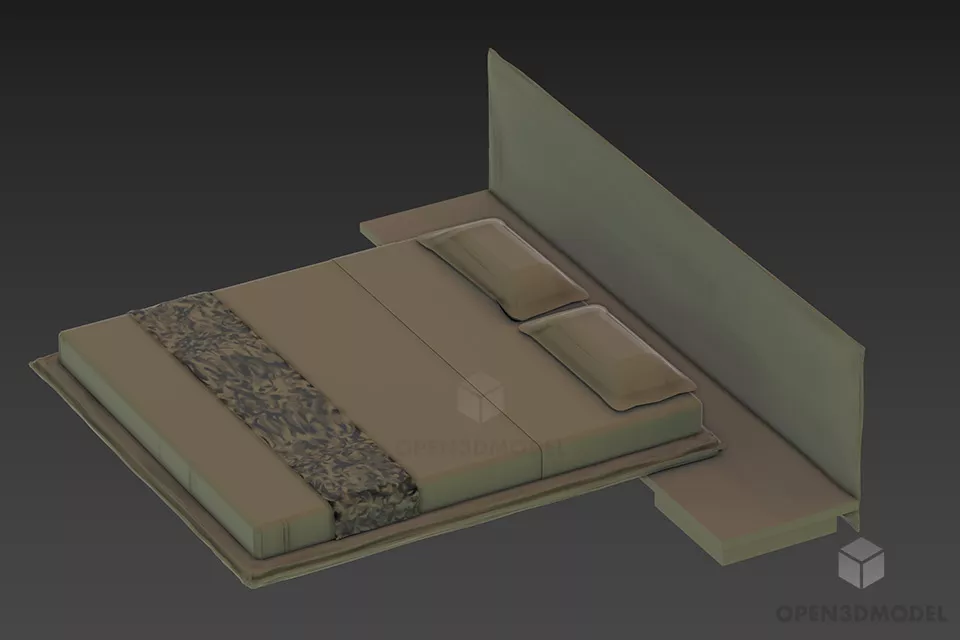 Antique Carved Back Bed With Mattress 3d model