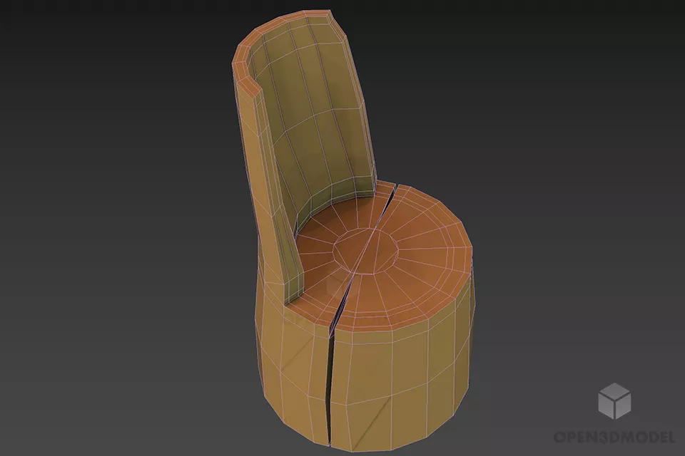 Chair Wooden Crack Log Material 3d model 2
