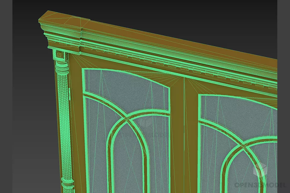 Dark Wood Door With Antique Carved Head 3d model 2