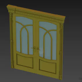 Dark Wood Door With Antique Carved Head 3d model