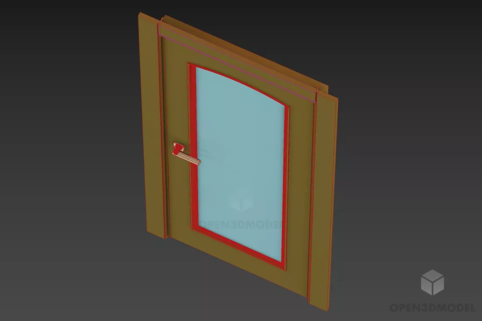 Wooden Frame Door With Decor Glass Center 3d model 2