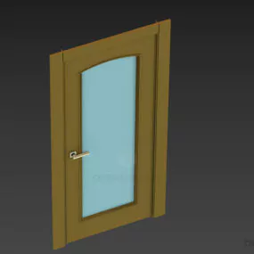 Wooden Frame Door With Decor Glass Center 3d model