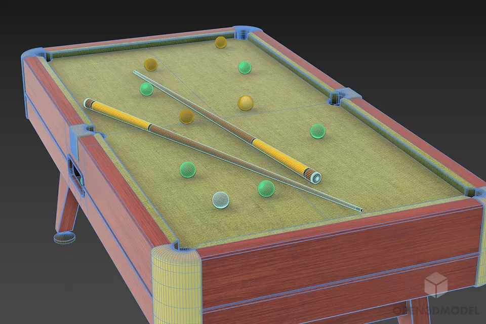 European Billiard Table With Balls 3d model 2