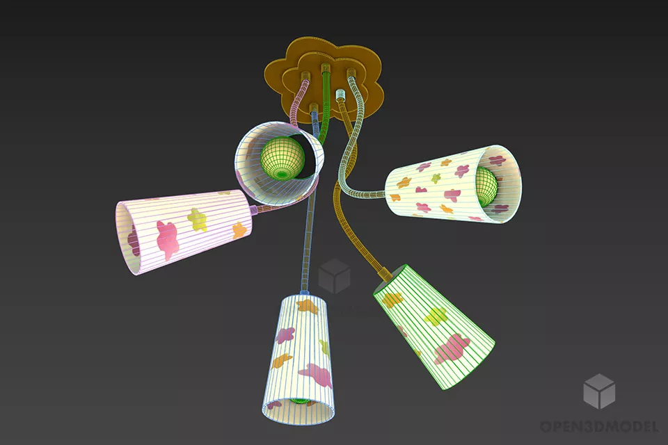 Ceiling Lamp Plastic Cup Shade With Floral 3d model 2